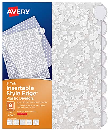 Avery Einführbare Kunststoff-Trennblätter für 3-Ringbücher, 8-Tab-Sets, sortiert, weiß, mattiert, 24 Sets, 192 Trennblätter (11291) von AVERY