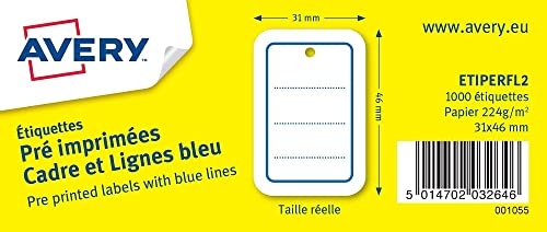 AVERY - Box mit 1000 Etiketten mit blauen Linien - 31 x 46 mm von Avery