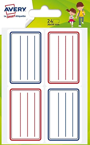 Avery Heftetiketten, 24 Stück, für die Schule – 36 x 56 mm – Blau und Rot (ECOL24) von Avery