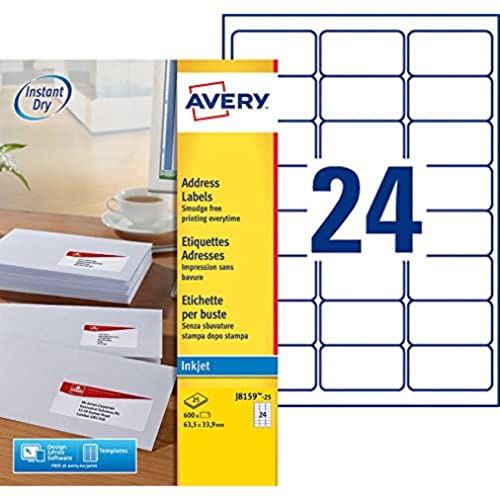 Avery J8159-25 Adressetiketten für Tintenstrahldrucker in Schachtel 63,5 x 33,9 mm 600 Stück Weiß von Avery