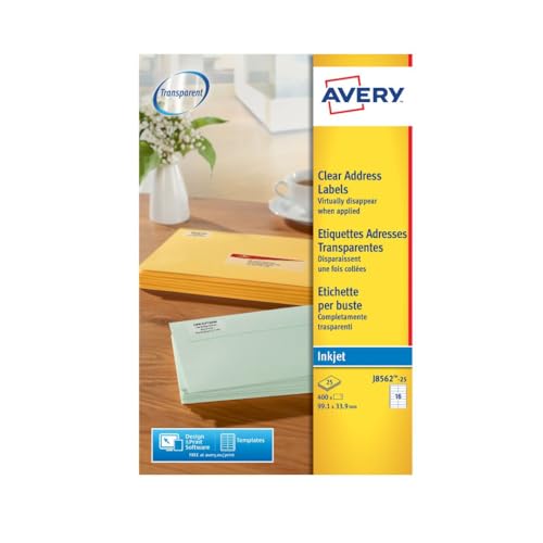 Avery J8562-25 Adressetiketten 16 pro Blatt 99,1 x 33,9 mm 400 Stück transparent Avery J8562-25 Adressetiketten 16 pro Blatt 99,1 x 33,9 mm 400 Stück transparent von Avery