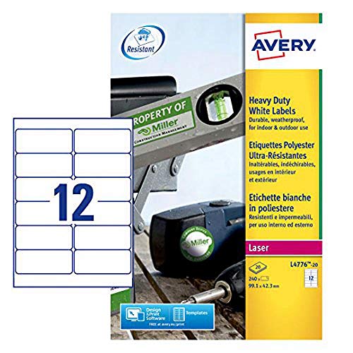 Avery L4776-20 Etiketten sehr widerstandsfähig für Laserdrucker 99,1 x 42,3 mm 240 Stück Weiß Avery L4776-20 Etiketten sehr widerstandsfähig für Laserdrucker 99,1 x 42,3 mm 240 Stück Weiß von Avery