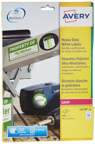 Avery L4778-20 960x Ultra-Resistente Etiketten 45,7 x 21,2 mm weiß für Laserdrucker Avery L4778-20 960x Ultra-Resistente Etiketten 45,7 x 21,2 mm weiß für Laserdrucker von Avery