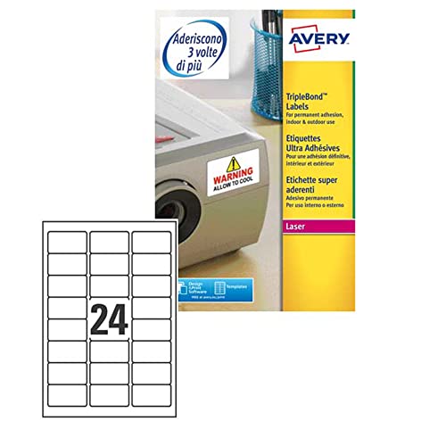 Laseretikett Avery 63,5 x 33,9 mm Weiß 20 Vel 24 Etiketten pro Blatt von Avery