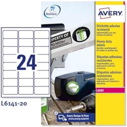 Laseretikett Avery 63,5 x 33,9 mm Weiß 20 Vel 24 Etiketten pro Blatt von Avery