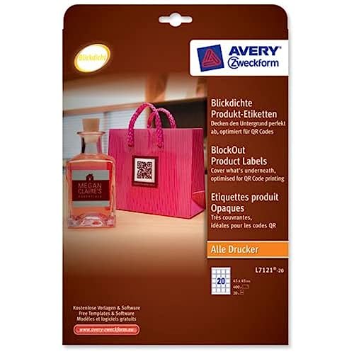 Avery L7121-20 Etiketten für QR-Codes Papier 45 x 45 mm 400 Stück Weiß Avery L7121-20 Etiketten für QR-Codes Papier 45 x 45 mm 400 Stück Weiß von Avery