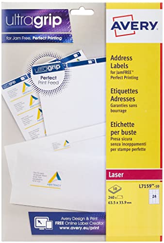 Avery L7159 Selbstklebende Adress-Adressetiketten (Amazon FBA Barcode-Etiketten), Laserdrucker, 24 Etiketten pro A4-Blatt, 240 Etiketten, UltraGrip von AVERY
