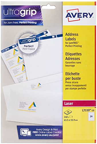 Avery L7159 Selbstklebende Adress-Adressetiketten (Amazon FBA Barcode-Etiketten), Laserdrucker, 24 Etiketten pro A4-Blatt, 240 Etiketten, UltraGrip von Avery