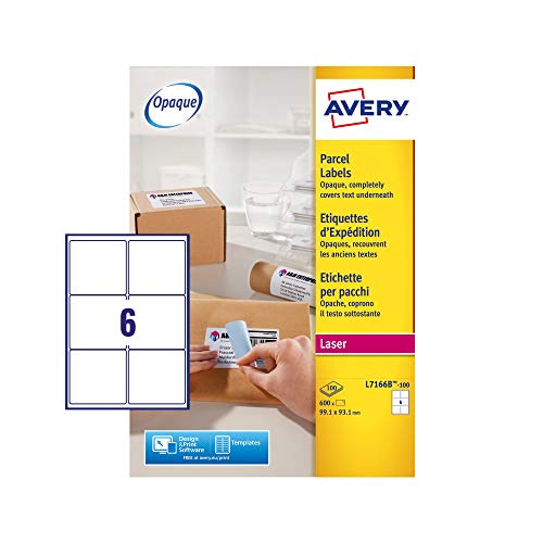 Avery Block-out-Versandetikett, 99,1 x 93,1 mm Weißes Box 100 Blatt, 6 Etiketten pro Blatt von AVERY