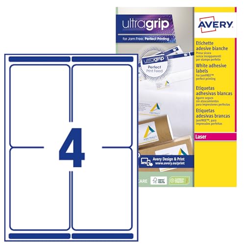 Avery L7169 – 15 Stück 60 Etiketten Kunstdruck Laser 99,1 x 139 mm weiß von Avery