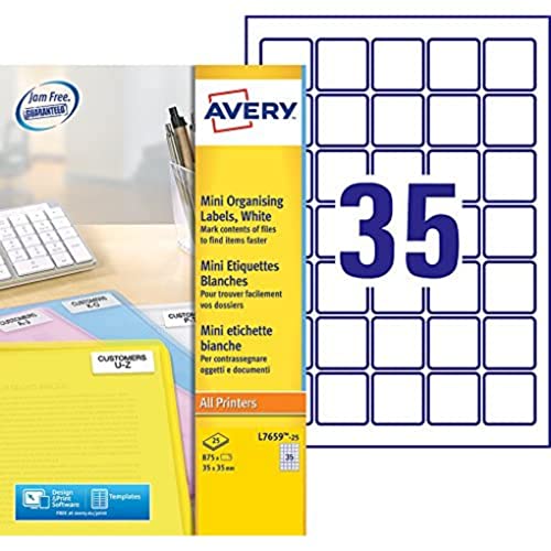 Avery – L7659–25 – 875 Mini-Etiketten, blanko, selbstklebend, 35 x 35 mm von Avery