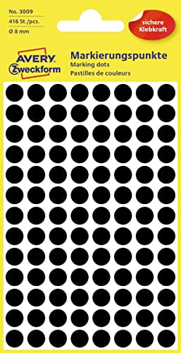 Avery Markierungspunkte schwarz, 8 mm – schwarz – selbstklebend Etiketten (Papier, 416 PC (S), 104 PC (S) von AVERY