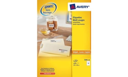Avery Mehrzweck-Etiketten für Laser-/Tintenstrahldrucker und Kopierer 105 x 37 mm 1600 Stück, weiß von Avery
