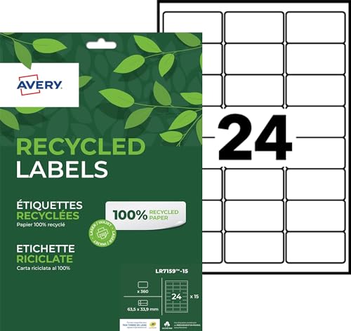 AVERY - Packung mit 360 Etiketten aus 100% recycelten Etiketten "MonTimbrenline", personalisierbar, bedruckbar, Format 63,5 x 33,9 mm, Laser- und Tintenstrahldruck (LR7159-15) von AVERY