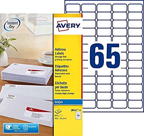 Avery 975 Mini Adress-Etiketten 38,1 x 21,2 mm Inkjet weiß J8651-15 von AVERY