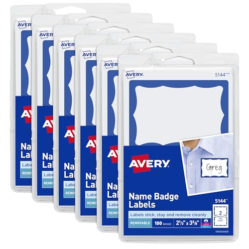 Avery Personalisierte Namensschilder, Drucken oder Schreiben, blauer Rand, 5,4 x 9,5 cm, 600 selbstklebende Etiketten (5144) – 44144 von AVERY
