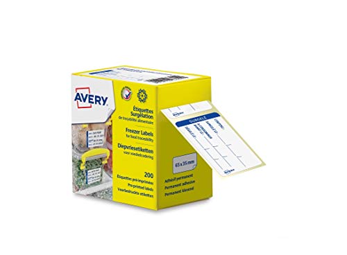 AVERY - Rolle mit 200 vorgedruckten Etiketten für Lebensmittel, für Restaurant oder Zuhause, 65 x 35 mm von AVERY