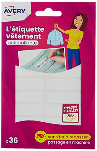 AVERY Selbstklebende Etiketten für Kleidung, 108 Stück (3 Beutel à 36 Stück), 45 x 13 mm, weiß, personalisierbar AVERY Selbstklebende Etiketten für Kleidung, 108 Stück (3 Beutel à 36 Stück), 45 x 13 mm, weiß, personalisierbar von Avery