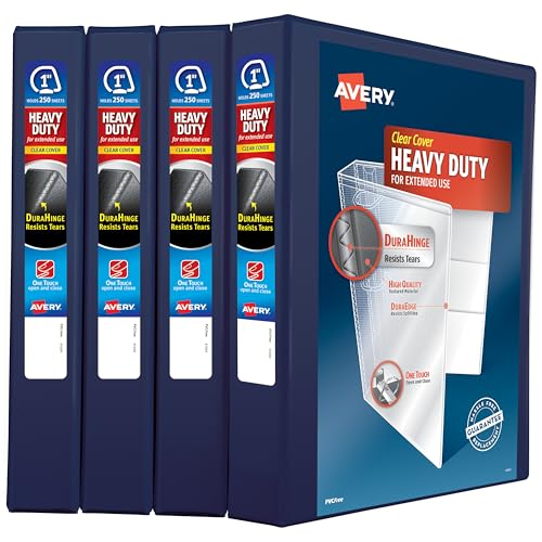 Avery Robuster 3-Ringbuch, 2,5 cm One-Touch-schräger Ring, für 21,6 x 27,9 cm Papier, 4 marineblaue Ordner (79869) von Avery