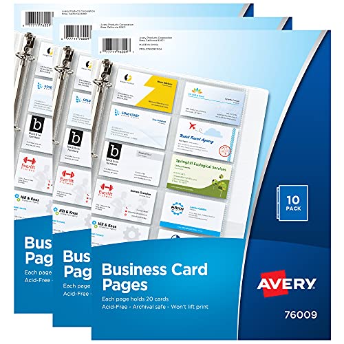Avery (R) Transparente Visitenkarten-Organizer-Seiten für 3 Ringbücher, 10 Stück pro Packung, 3er-Pack, hält insgesamt 600 Karten (78723) von AVERY