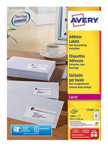 Avery L7162-250 QuickPEEL Adress-Etikett, 99 x 34 mm, L7162-250 (4000 Etiketten) von AVERY