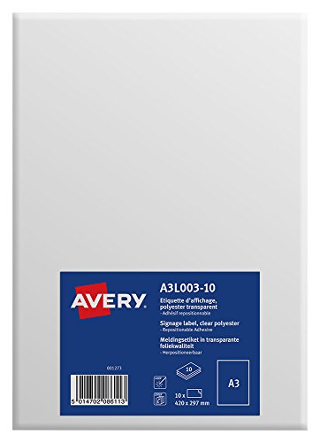 Avery a3l003 – 10 Pack 10 Etiketten D Oszilloskop, Polyester A3 420 x 297 mm, transparent von Avery