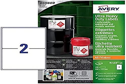 Avery b7168–50 A4 Ultra robuste Wasserdicht GHS Etiketten, bs5609 zertifiziert, für alle Drucker, 144 x 200 mm – weiß von Avery