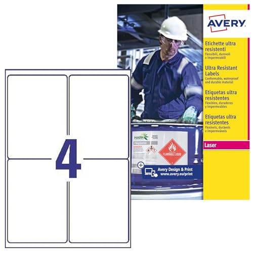 Avery b7169–50 A4 Ultra robuste Wasserdicht GHS Etiketten, bs5609 zertifiziert, für alle Drucker, 99 x 139 mm, weiß von Avery
