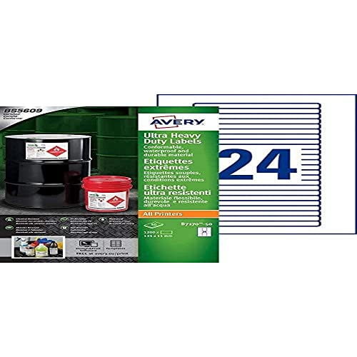 Avery b7170–50 A4 Ultra robuste Wasserdicht GHS Etiketten, bs5609 zertifiziert, für alle Drucker, 11 x 134 mm – weiß von Avery