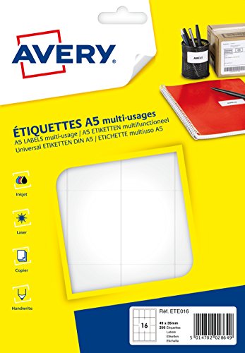 Avery ete016 Schutzhülle von 256 Etiketten multi-usagers 35 x 49 mm A5 Avery ete016 Schutzhülle von 256 Etiketten multi-usagers 35 x 49 mm A5 von Avery