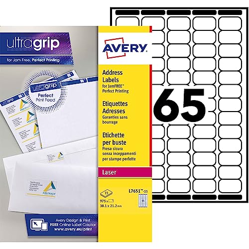 Avery l7651-15 975 Mini-Etiketten, Laserdrucker-Etiketten, 38,1 x 21,2 mm, Weiß Avery l7651-15 975 Mini-Etiketten, Laserdrucker-Etiketten, 38,1 x 21,2 mm, Weiß von Avery