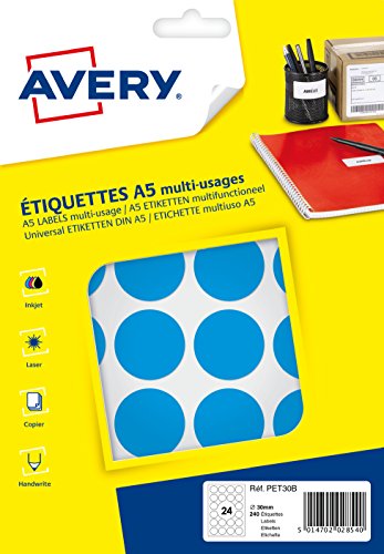 Avery pet30b Schutzhülle de 240 Pastilles Durchmesser 30 mm A5 blau von Avery