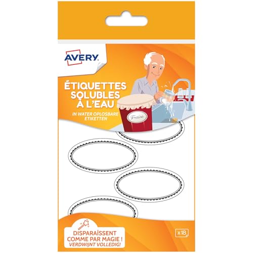 Avery solub18 Pack 18 Etiketten wasserlöslichen Oval 55 x 29 mm weiß von Avery