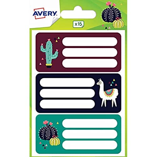 AVERY - Beutel mit 15 Schuletiketten, Motiv Lama, Kaktus, Format 76 x 34 mm von AVERY