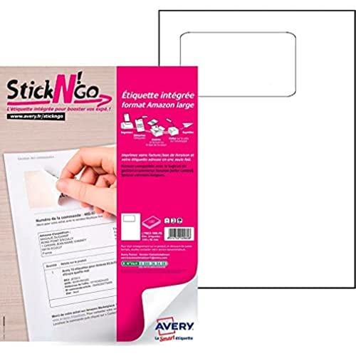 Stick'ngo 500 Blatt Papier mit integriertem Etikett zur Abrechnung über Amazon Seller Central – langes Adress-Etikett von AVERY