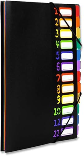 A4 Dokumentenmappe mit 12 Fächern Tragbar Ordnungsmappen Projektmappe, Personalmappe mit Gummizug und Etiketten, PP Büro Ordner Wasserdichtes Ringordner Pultmappe für Schule Büro Kunst Business A4 Dokumentenmappe mit 12 Fächern Tragbar Ordnungsmappen Projektmappe, Personalmappe mit Gummizug und Etiketten, PP Büro Ordner Wasserdichtes Ringordner Pultmappe für Schule Büro Kunst Business von AVJERA