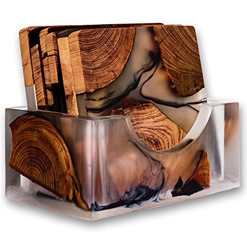 Avocrafts Holz-Untersetzer-Set, Epoxidharz, moderne Untersetzer mit Halter, Zedernholz (4 Packungen mit separatem Halter) von AVOCRAFTS