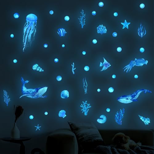 AVRUYPI leuchtsticker Im Dunkeln leuchtende Meerestier-Aufkleber, Fluoreszierend Wandtattoo für Kinder Babyzimmer Schlafzimmer Wohnzimmer Wanddeko von AVRUYPI