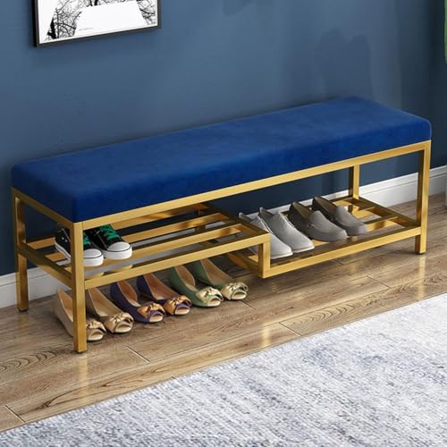 AVSMGP Schuhbank Aus Samtstoff, Moderner Offener Schuhschrank Aus Metall – Doppelstöckiges Schuhregal Für Eingangsbereich, Flur, Schlafzimmer Und Wohnung,Blau,80 * 35 * 40CM AVSMGP Schuhbank Aus Samtstoff, Moderner Offener Schuhschrank Aus Metall – Doppelstöckiges Schuhregal Für Eingangsbereich, Flur, Schlafzimmer Und Wohnung,Blau,80 * 35 * 40CM von AVSMGP