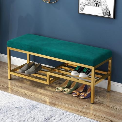 AVSMGP Schuhbank Aus Samtstoff, Moderner Offener Schuhschrank Aus Metall – Doppelstöckiges Schuhregal Für Eingangsbereich, Flur, Schlafzimmer Und Wohnung,Grün,100 * 35 * 40CM AVSMGP Schuhbank Aus Samtstoff, Moderner Offener Schuhschrank Aus Metall – Doppelstöckiges Schuhregal Für Eingangsbereich, Flur, Schlafzimmer Und Wohnung,Grün,100 * 35 * 40CM von AVSMGP
