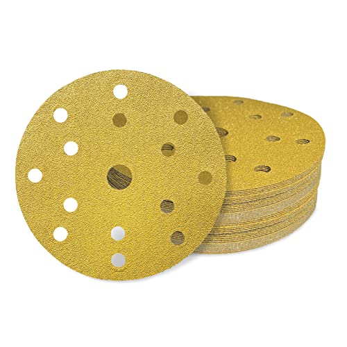 AWAPRO Schleifscheiben mit Klett - Ø 150mm, Körnung P180, 15 Loch in Gold - 100 Stück - Schleifpapier rund für Exzenterschleifer, Holz, Metall uvm. schleifen von AWAPRO