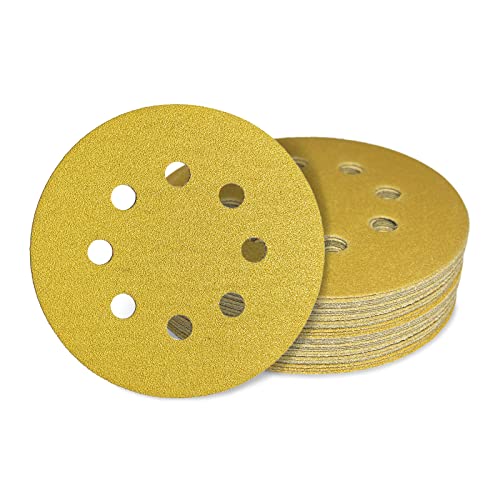 AWAPRO Schleifscheiben mit Klett - Ø 125mm, Körnung P100, 8 Loch in Gold - 10 Stück - Schleifpapier rund für Exzenterschleifer, Holz, Metall uvm. schleifen von AWAPRO