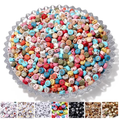AWARDSEN 1500 Stück Buchstabenperlen für Armbänder Retro Farbe, 7 mm Acryl Perlen, Gold Buchstaben Für DIY Geeignet Halsketten Armbänder handwerk AWARDSEN 1500 Stück Buchstabenperlen für Armbänder Retro Farbe, 7 mm Acryl Perlen, Gold Buchstaben Für DIY Geeignet Halsketten Armbänder handwerk von AWARDSEN