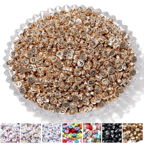 AWARDSEN 1500pcs Buchstabenperlen für Armbänder Roségold, 7 mm Acryl Buchstaben Perlen, Schwarzer Buchstaben Für DIY Geeignet Halsketten Armbänder handwerk von AWARDSEN