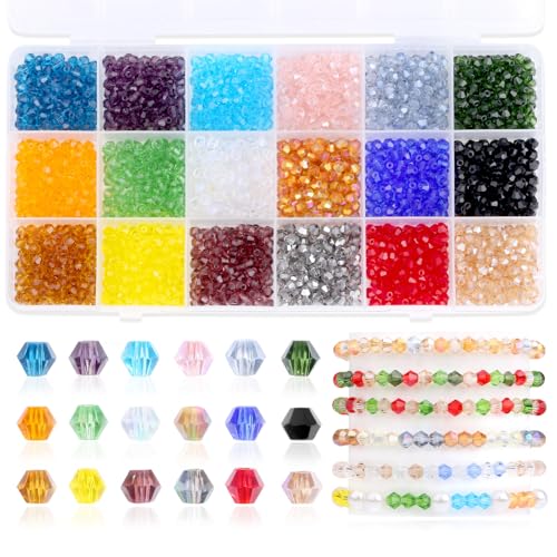 AWARDSEN 1800 Stück Glasperlen für Armbänder 4mm Perlen Zum Auffädeln Bicone Facettierte Kristallperlen Bastelperlen DIY Machen Set Lose Kandi Beads für Schmuck Basteln(AB Color) von AWARDSEN