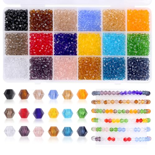 AWARDSEN 1800 Stück Glasperlen für Armbänder 4mm Perlen Zum Auffädeln Bicone Facettierte Kristallperlen Bastelperlen DIY Machen Set Lose Kandi Beads für Schmuck Basteln(Multicolor) von AWARDSEN