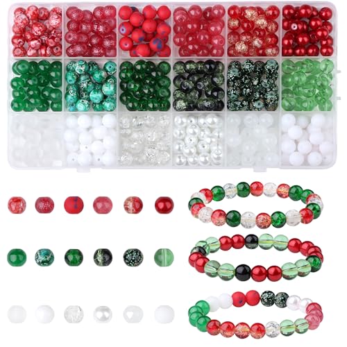 AWARDSEN 360 Stück Weihnachts-Glasperlen, rot, grün, weiß, runde Perlen, 8 mm, für Schmuckherstellung, DIY, Ornament, Armband, Halskette, Ohrringe, Urlaub, Party, Dekoration, Geschenke AWARDSEN 360 Stück Weihnachts-Glasperlen, rot, grün, weiß, runde Perlen, 8 mm, für Schmuckherstellung, DIY, Ornament, Armband, Halskette, Ohrringe, Urlaub, Party, Dekoration, Geschenke von AWARDSEN