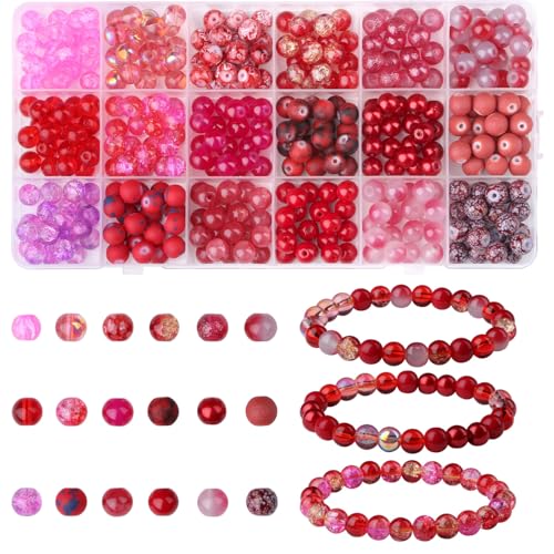 AWARDSEN 8mm Perlen Rot Glasperlen für Armbänder 360 Stück Bastelperlen DIY Machen Set für Schmuck Basteln von AWARDSEN