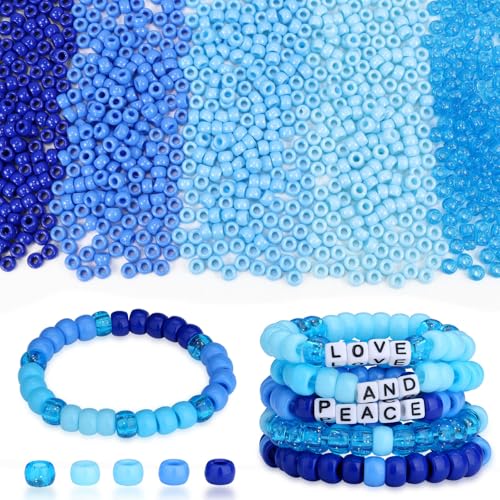 AWARDSEN 970 Stück Pony Beads Perlen Bunt, Blaue Perlen, Pony Perlen Set Perlen Zum Auffädeln, Armbänder Selber Machen Set, Kandi Beads für Armbänder, Schmuck, Ketten, Basteln von AWARDSEN