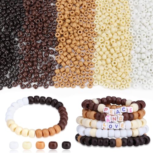 AWARDSEN 970 Stück Pony Beads Perlen Bunt, Perlen Braun, Pony Perlen Set Perlen Zum Auffädeln, Armbänder Selber Machen Set, Kandi Beads für Armbänder, Schmuck, Ketten, Basteln von AWARDSEN